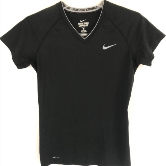 Nike Dri Fit Black & White V Neck Fitted Performance Shirt - Picture 2 of 3
